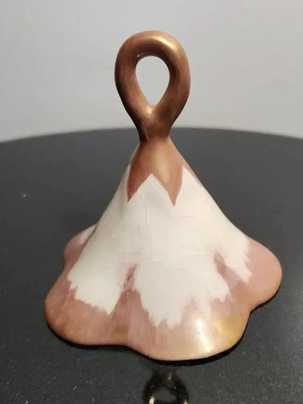 Vintage Hand Crafted Gayet Pottery Bell, Mid Century, Hand Painted, Dusty Rose